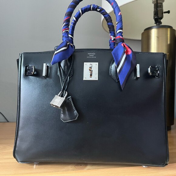 Wirkin Designer Inspired Black Box Leather 30 CM Bag - Picture 3 of 12